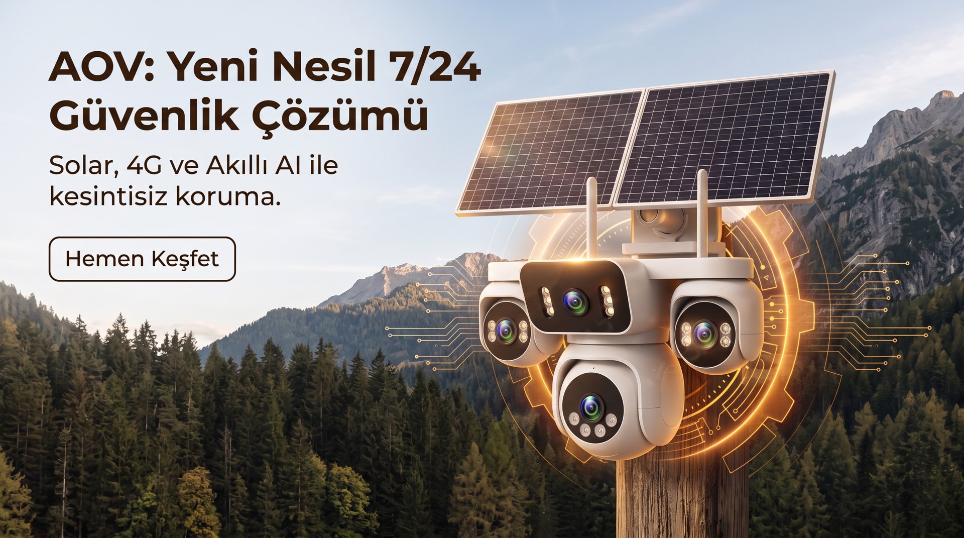 4 Kameralı Solar Panelli Güneş Enerjili Uzaktan Kontrol ,7/24 Aralıksız kayıt, 2 Solar Panel,AI