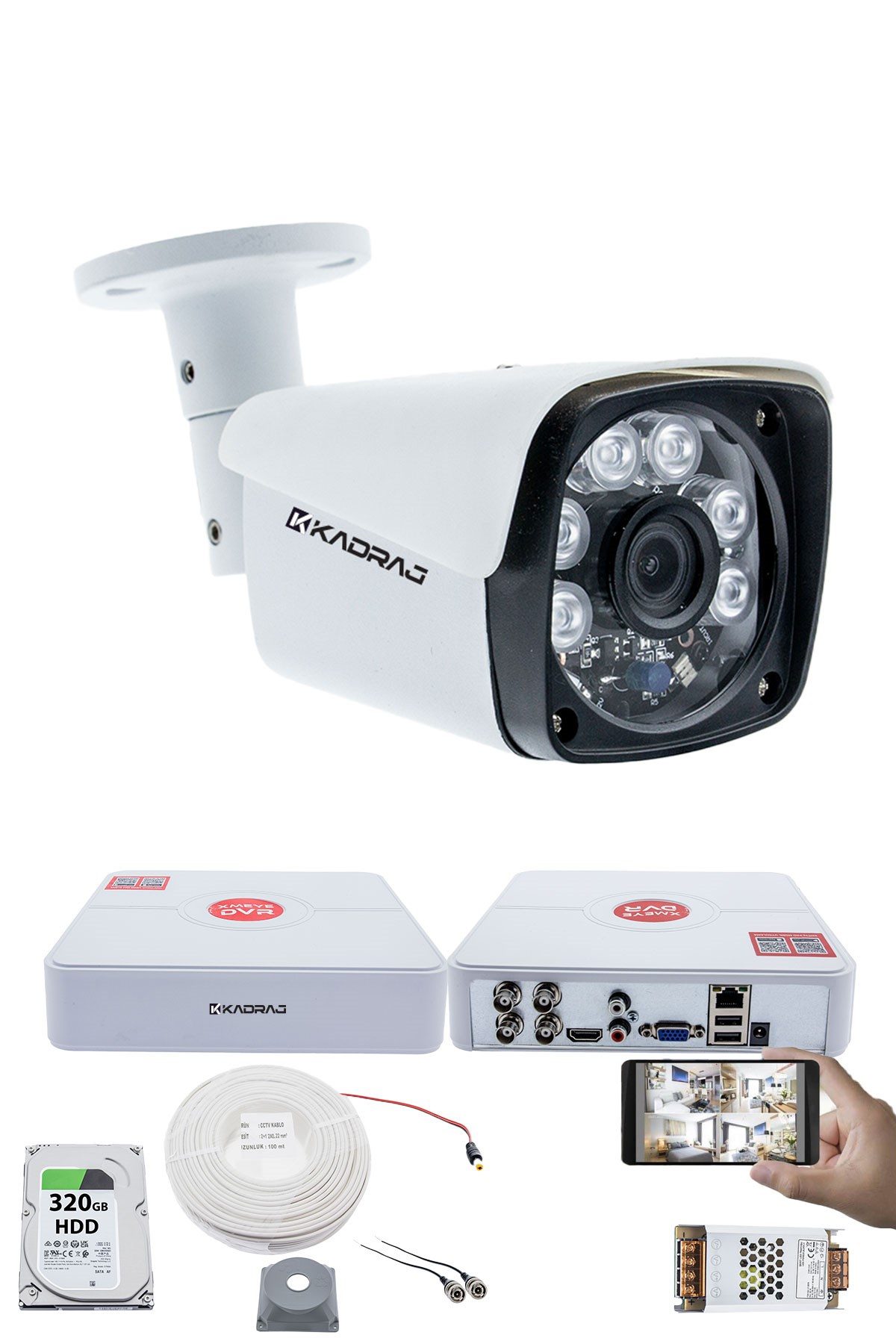 Kadraj 1 Kameralı Güvenlik Kamerası Seti - 5MP Sony SecuLens, 6 Atom LED, 1080P Full HD AHD, Gece Görüşlü, Metal Kasa