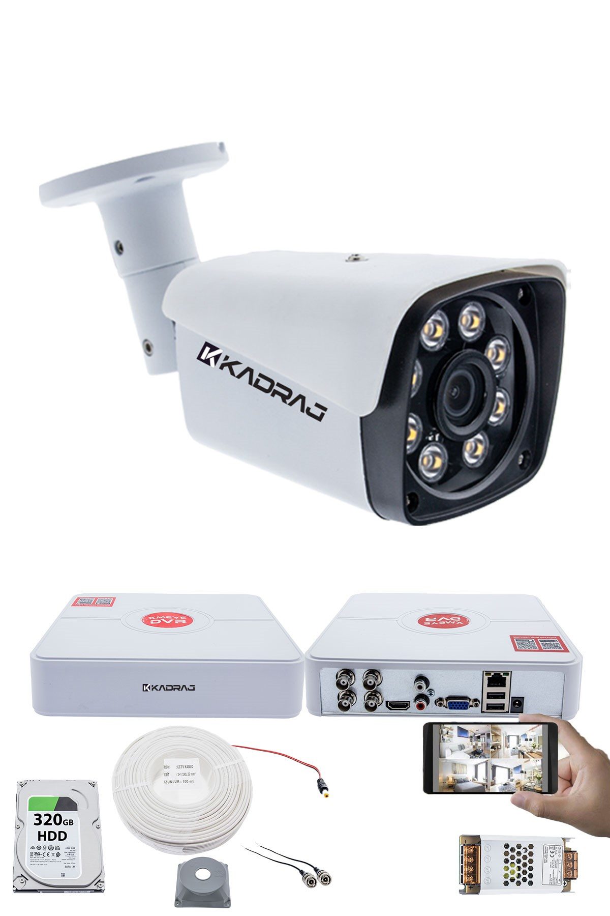 Kadraj 1 Kameralı Güvenlik Kamerası Seti - 5MP Sony SecuLensli 1080P Full HD AHD, Gece Renkli, 8 Ultra Warm LED, Colorvu Teknolojisi, Metal Aluminyum Kasa