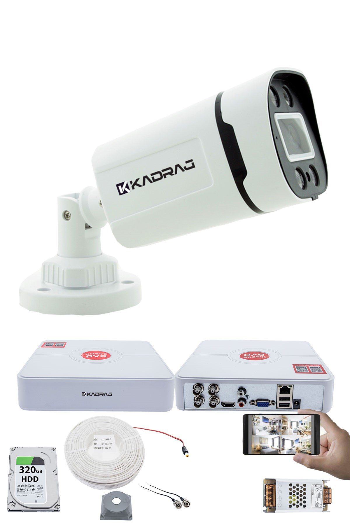 Kadraj 1 Kameralı Güvenlik Kamerası Seti - Gece Renkli 5MP Sony SecuLensli 1080P Full HD AHD, 4 Warm LED, Colorvu - Plastik Kasa