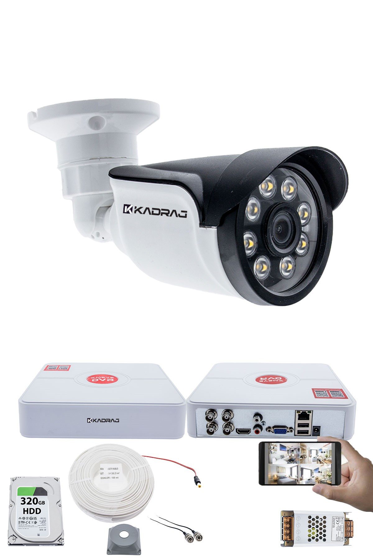 Kadraj 1 Kameralı Set - 5MP Sony SecuLensli 1080p AHD, 8 Warm LED, Colorvu Gece Renkli Görüş, Full HD