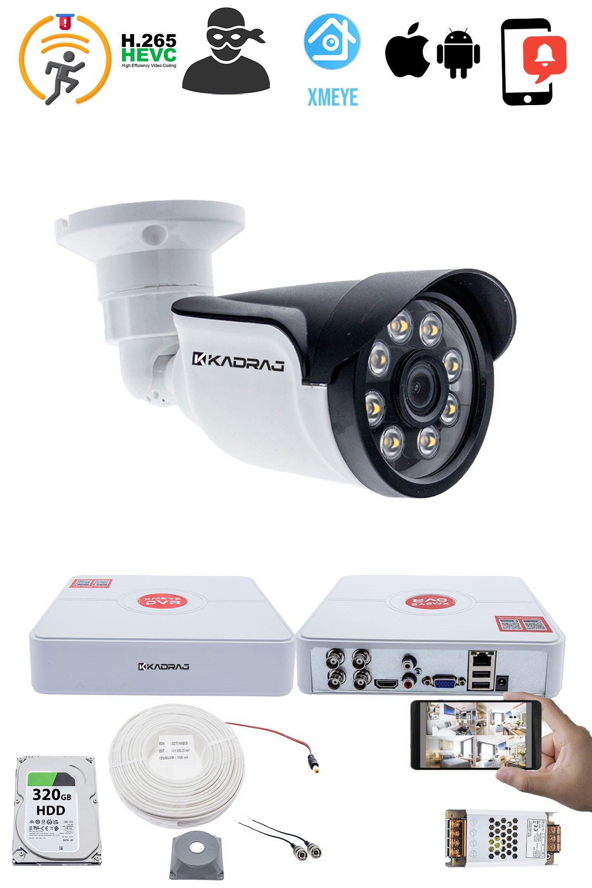 Kadraj 1 Kameralı Set - 5MP Sony SecuLensli 1080p AHD, 8 Warm LED, Colorvu Gece Renkli Görüş, Full HD - görsel 2