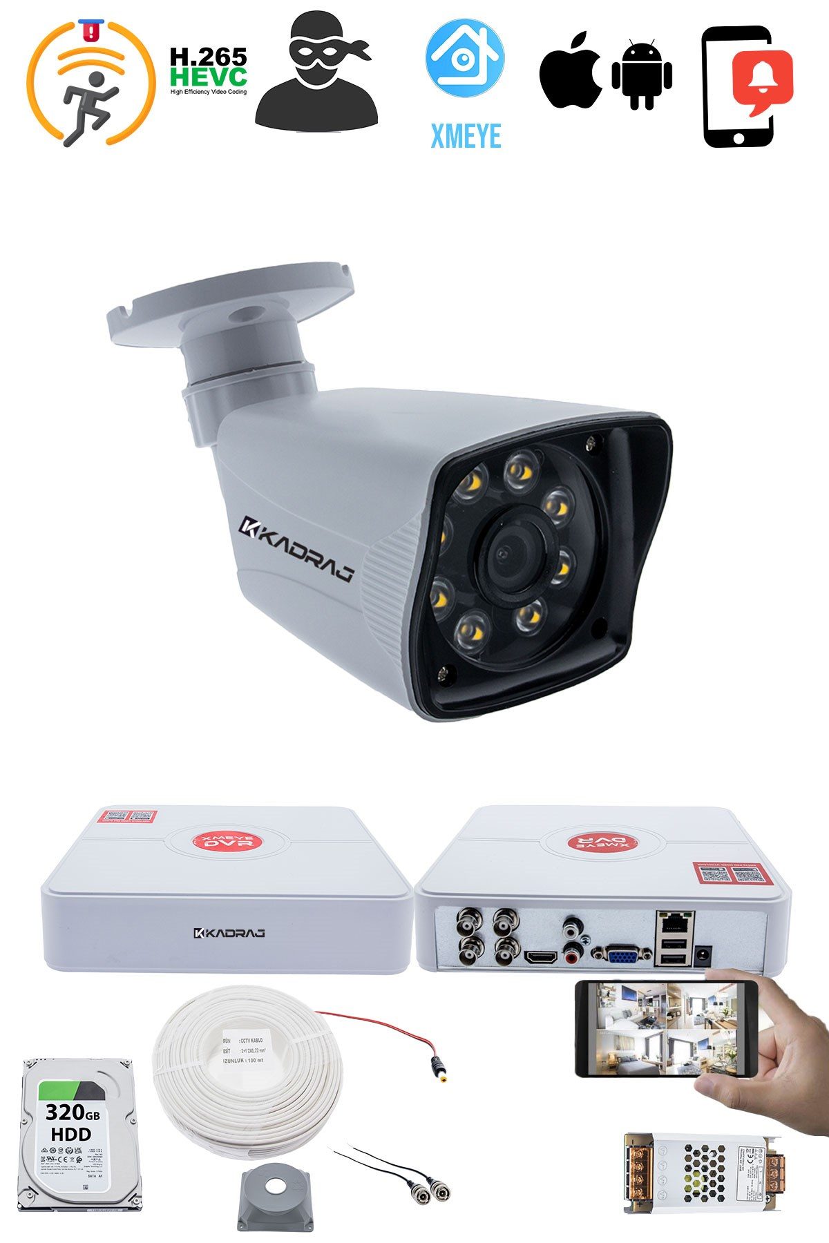 Kadraj 1 Kameralı Set - 5MP Sony SecuLensli 1080p Full HD AHD,8 Ultra Warm, Gece Renkli, LED Güvenlik Kamerası, Plastik Kasa - görsel 2