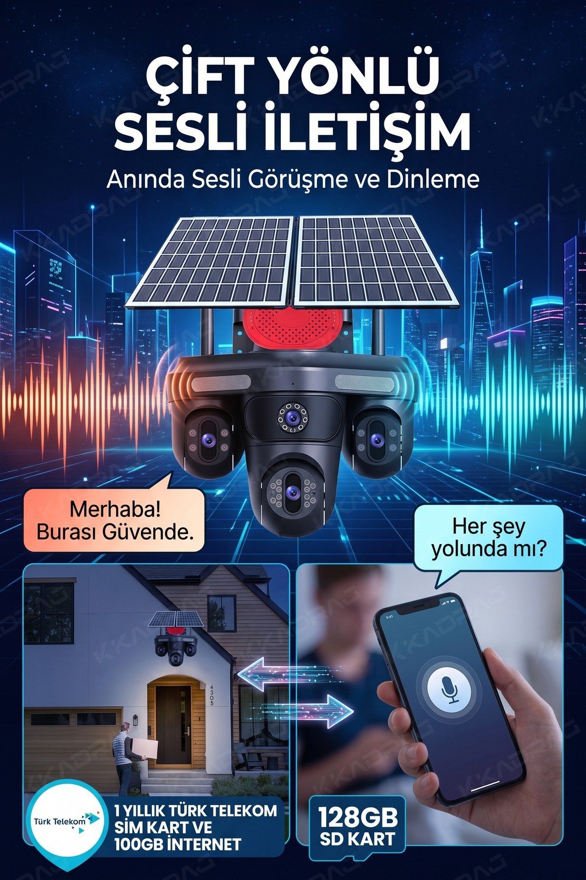 Kadraj 100GB TURK TELEKOM HER AY + 4 Kameralı (3 Hareketli + 1 Sabit) + Alarm + Çakar + AI + 128GB SD Kart - görsel 6