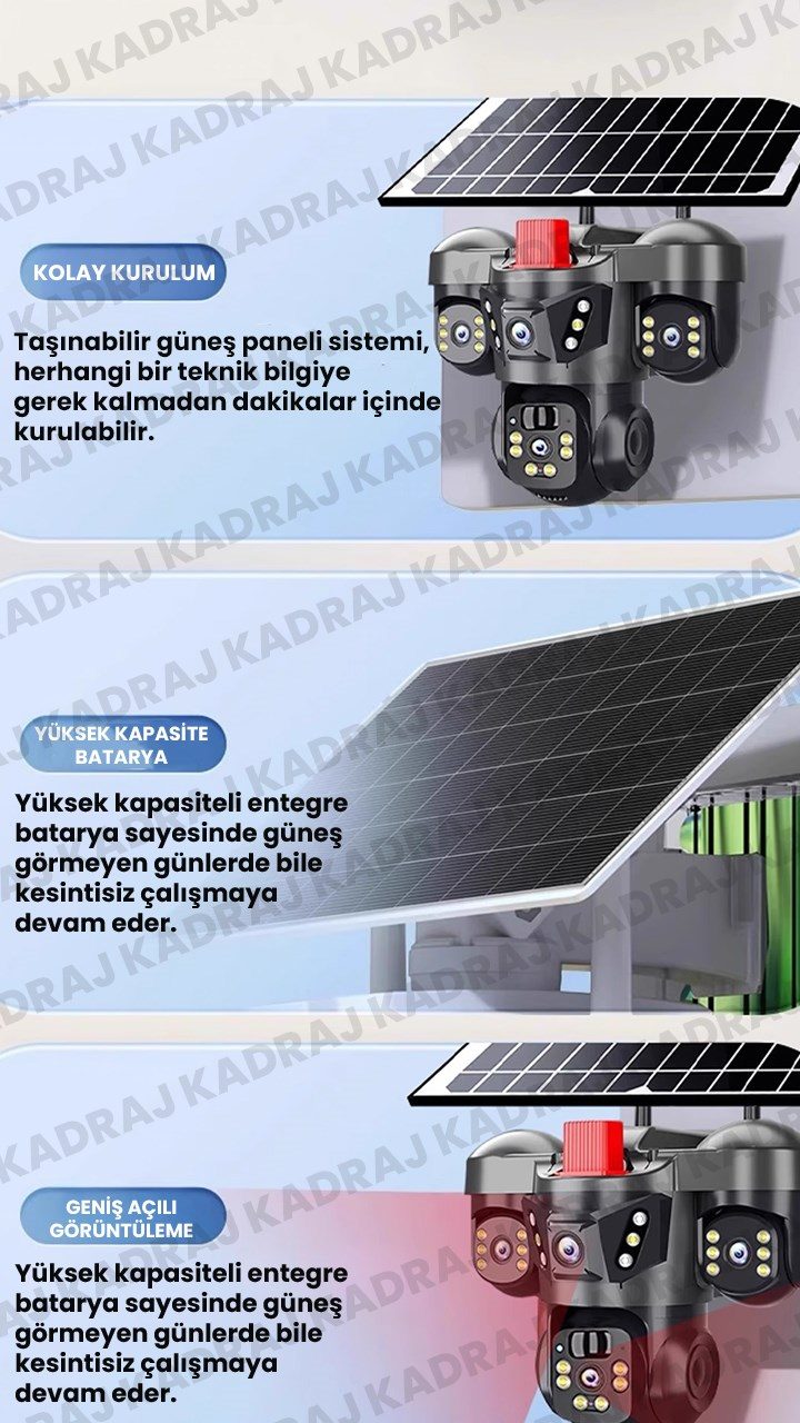 Kadraj 15MP 3 Kameralı Sim Kartlı Kamera, Solar Panelli Kamera,İnsan Algılama, Hareket Takibi, Sesli Alar, Çakarlı Kamera - görsel 4