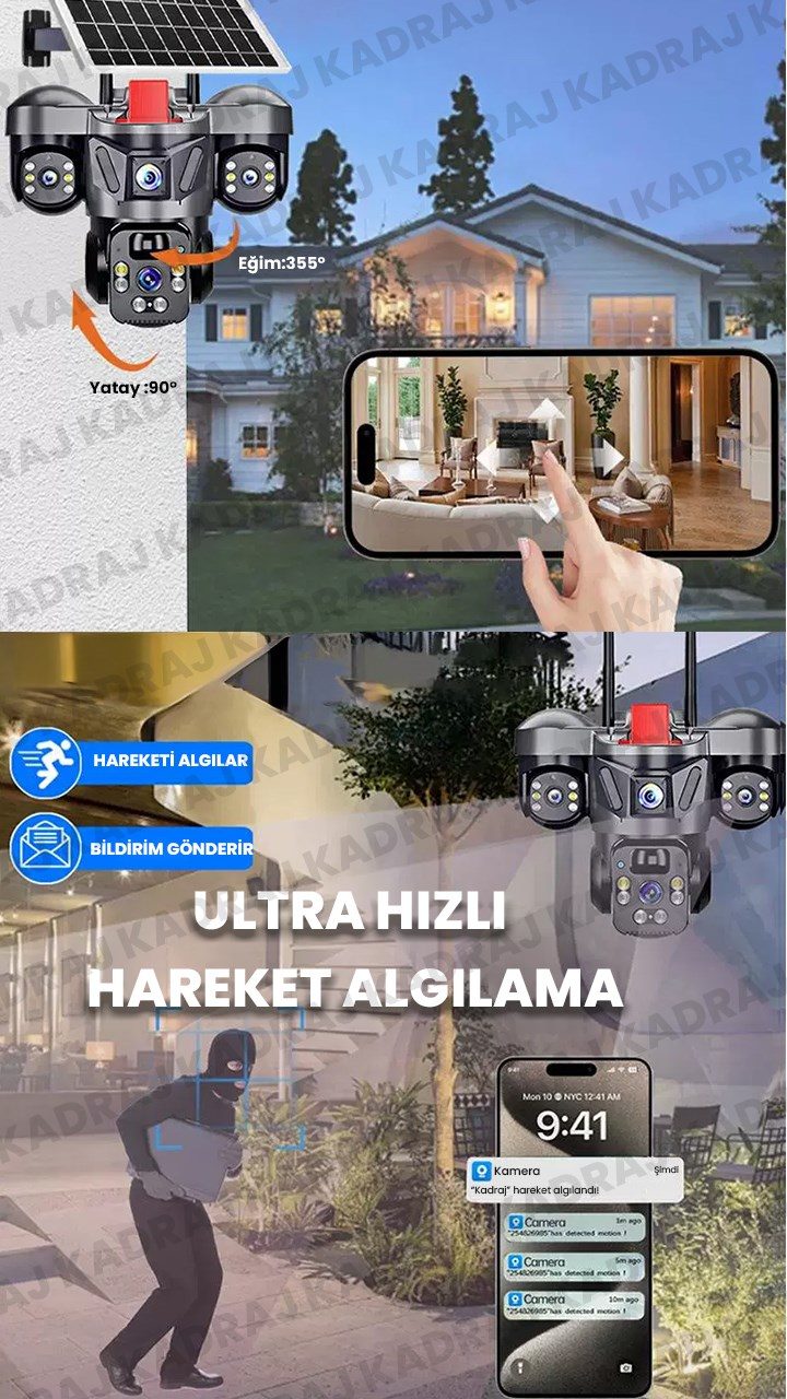 Kadraj 15MP 3 Kameralı Sim Kartlı Kamera, Solar Panelli Kamera,İnsan Algılama, Hareket Takibi, Sesli Alar, Çakarlı Kamera - görsel 2