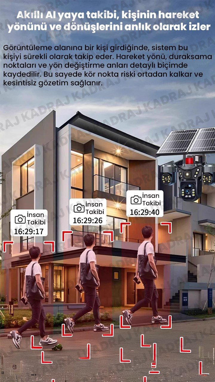 Kadraj 15MP 3 Kameralı Sim Kartlı Kamera, Solar Panelli Kamera,İnsan Algılama, Hareket Takibi, Sesli Alar, Çakarlı Kamera - görsel 5