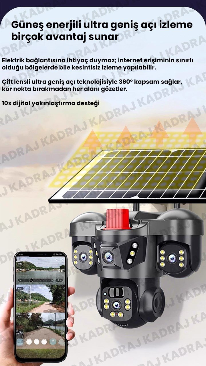 Kadraj 15MP 3 Kameralı Sim Kartlı Kamera, Solar Panelli Kamera,İnsan Algılama, Hareket Takibi, Sesli Alar, Çakarlı Kamera - görsel 4