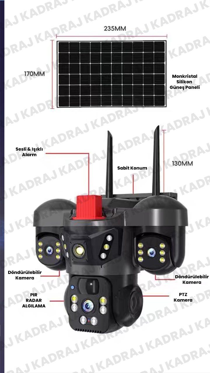 Kadraj 15MP 3 Kameralı Sim Kartlı Kamera, Solar Panelli Kamera,İnsan Algılama, Hareket Takibi, Sesli Alar, Çakarlı Kamera - görsel 8