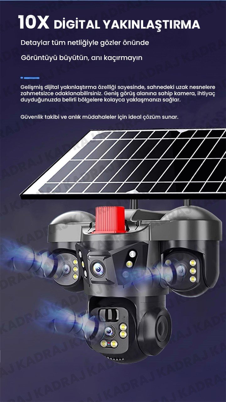 Kadraj 15MP 3 Kameralı Sim Kartlı Kamera, Solar Panelli Kamera,İnsan Algılama, Hareket Takibi, Sesli Alar, Çakarlı Kamera