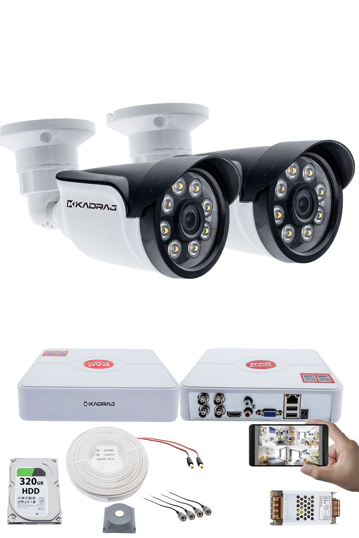 Kadraj 2 Kameralı Set - 5MP Sony SecuLensli 1080p AHD, 8 Warm LED, Colorvu Gece Renkli Görüş, Full HD