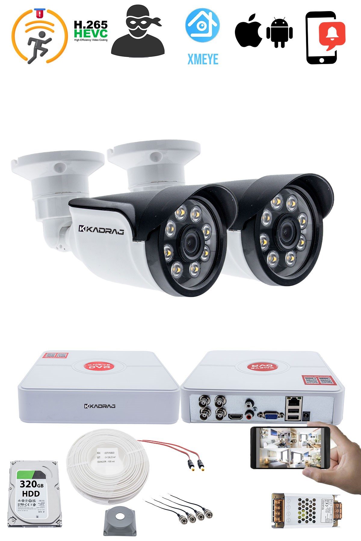 Kadraj 2 Kameralı Set - 5MP Sony SecuLensli 1080p AHD, 8 Warm LED, Colorvu Gece Renkli Görüş, Full HD - görsel 2