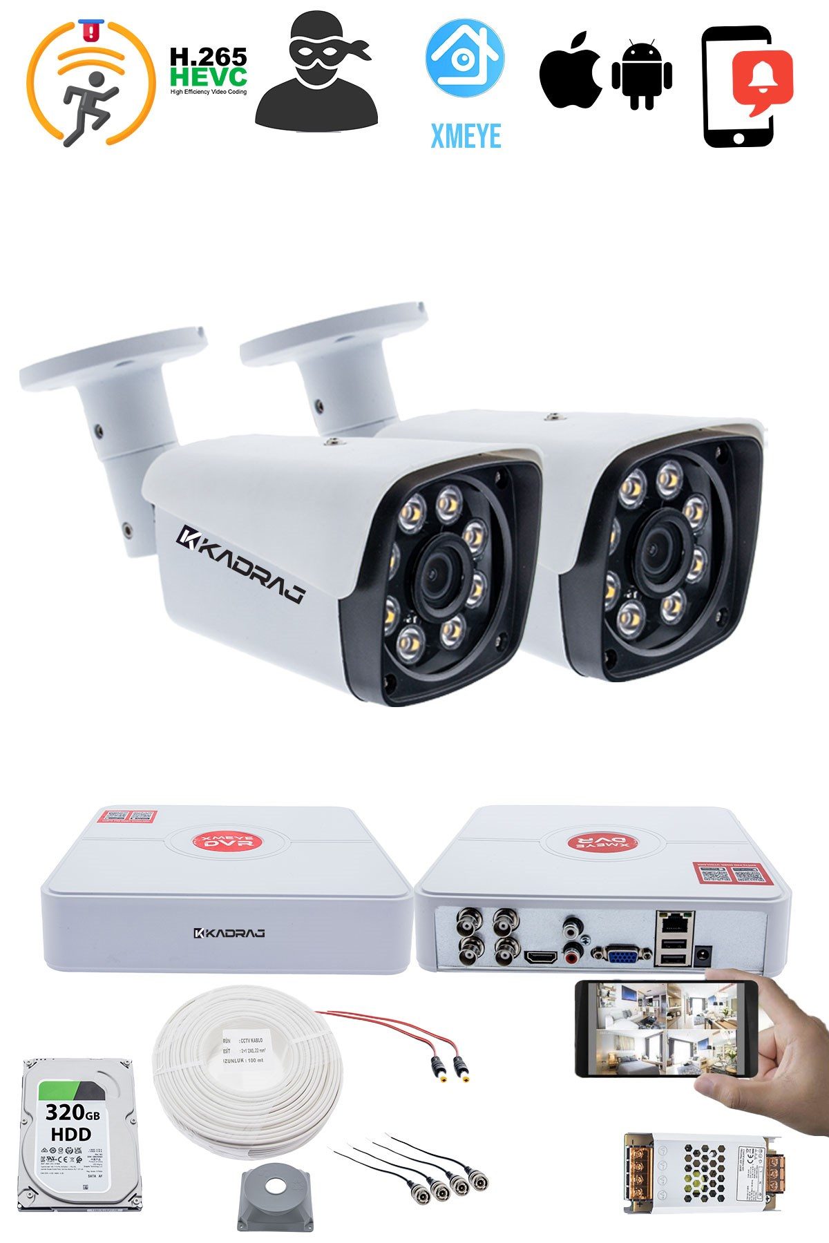 Kadraj 2 Kameralı Set - 5MP Sony SecuLensli 1080p Full HD AHD, Gece Renkli, 8 Ultra Warm LED, Colorvu Teknolojisi, Metal Aluminyum Kasa - görsel 2