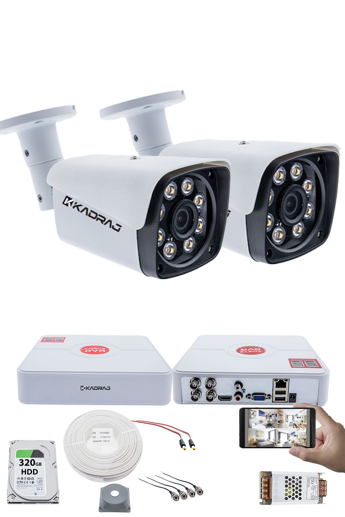 Kadraj 2 Kameralı Set - 5MP Sony SecuLensli 1080p Full HD AHD, Gece Renkli, 8 Ultra Warm LED, Colorvu Teknolojisi, Metal Aluminyum Kasa