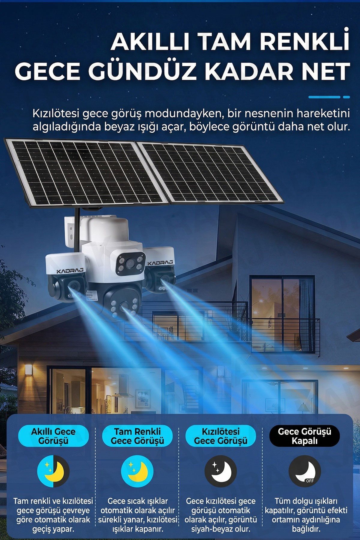 Kadraj 3 Kamera Hareketli 4G Kamera, 4 Kameralı, 2 Solar Panelli, 59wh Yüksek Batarya, Alarm , İnsan Algılama - görsel 5