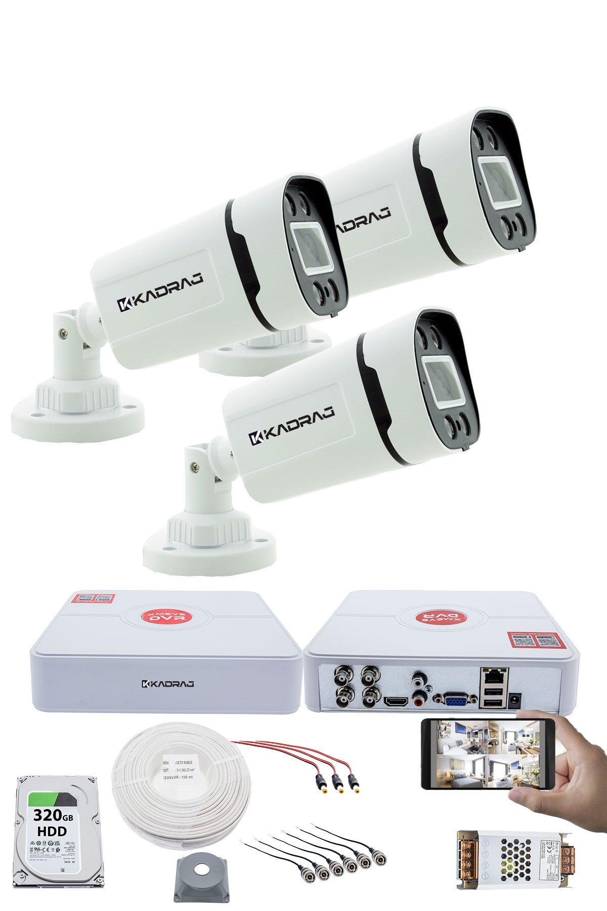 Kadraj 3 Kameralı Set - Gece Renkli 5MP Sony SecuLensli 1080p Full HD AHD - 4 Warm LED, Colorvu - Plastik Kasa