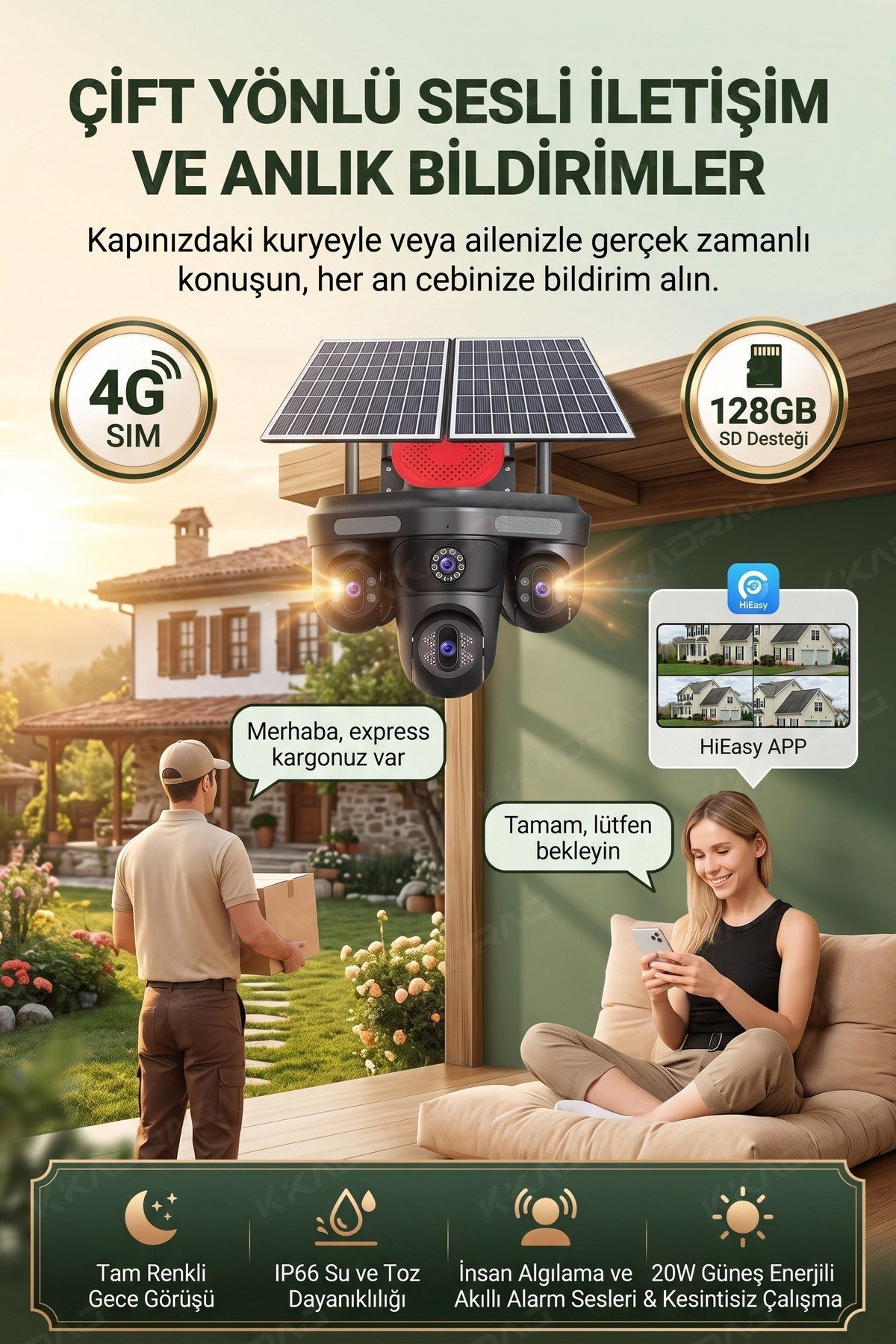 Kadraj 3 Otomatik PTZ Kamera + 1 Sabit Kamera Toplam 4 Kameralı 20GB Her Ay yenilenen Türk Telekom Hatlı - görsel 3
