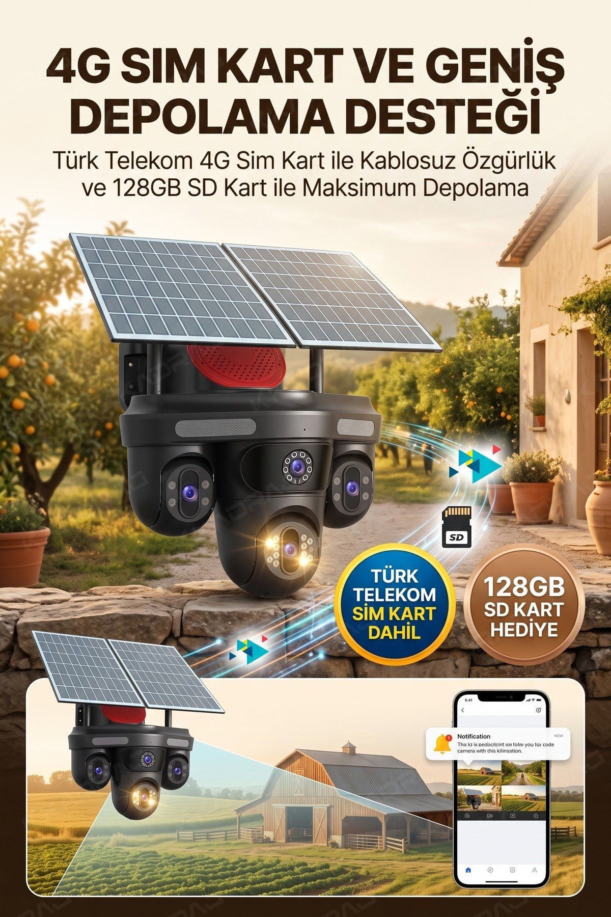 Kadraj 3 Otomatik PTZ Kamera + 1 Sabit Kamera Toplam 4 Kameralı 20GB Her Ay yenilenen Türk Telekom Hatlı - görsel 11