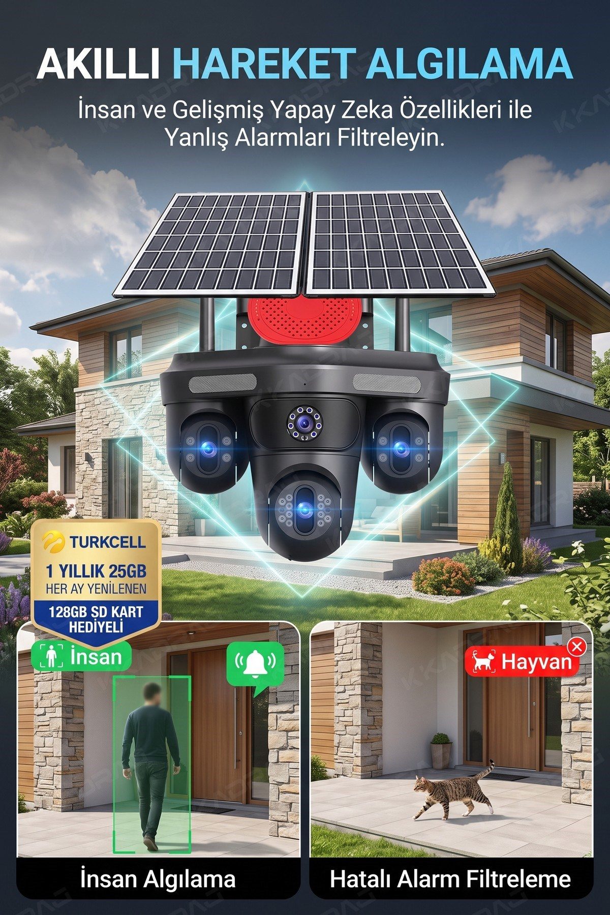 Kadraj 4 KAMERA - 3 PTZ OTOMATIK + 2 SOLAR PANEL - 4G + eSIM - 25GB TURKCELL - 128GB SD KART + AI + X99TC25 - görsel 3