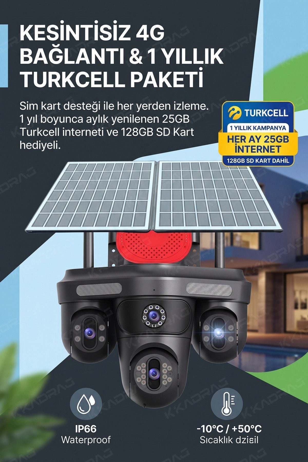 Kadraj 4 KAMERA - 3 PTZ OTOMATIK + 2 SOLAR PANEL - 4G + eSIM - 25GB TURKCELL - 128GB SD KART + AI + X99TC25 - görsel 11