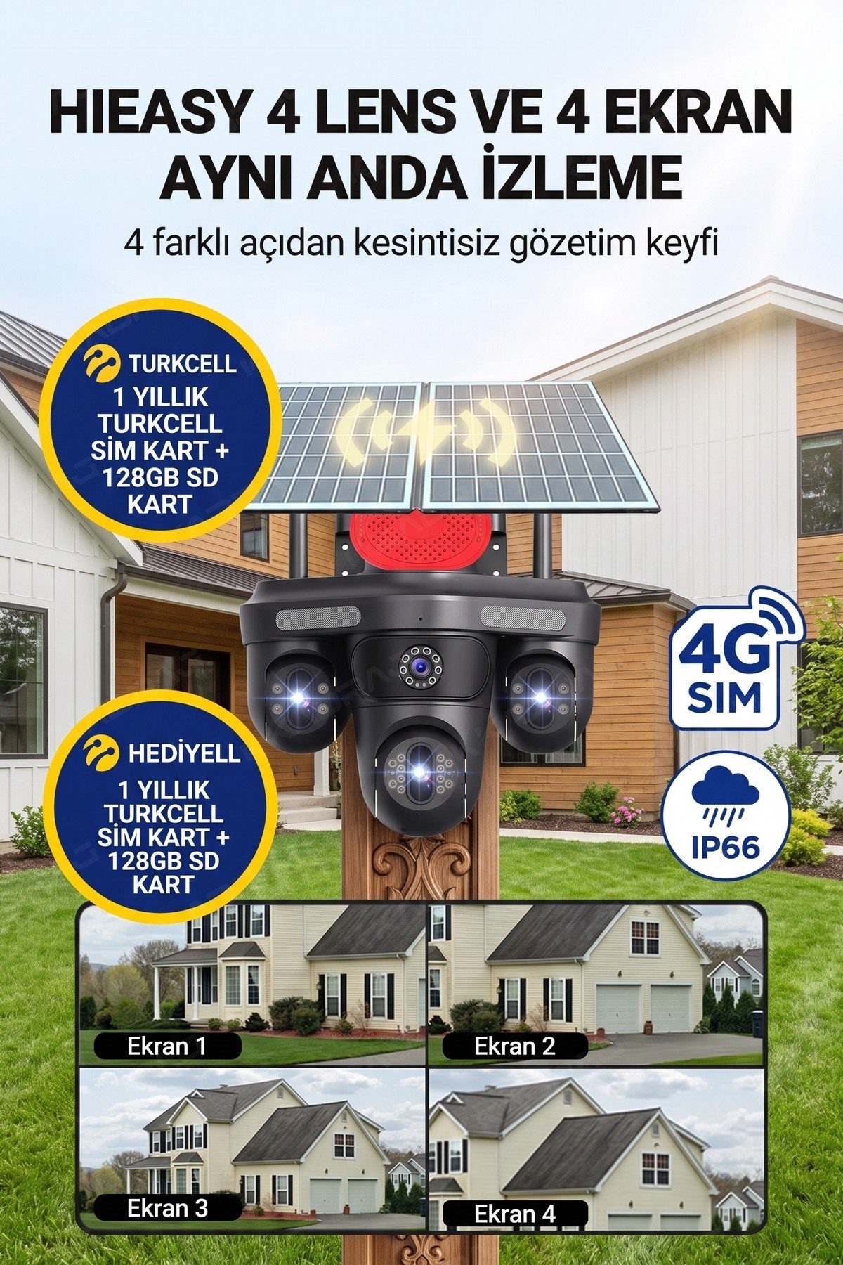 Kadraj 4 KAMERA - 3 PTZ OTOMATIK + 2 SOLAR PANEL - 4G + eSIM - 25GB TURKCELL - 128GB SD KART + AI + X99TC25 - görsel 2