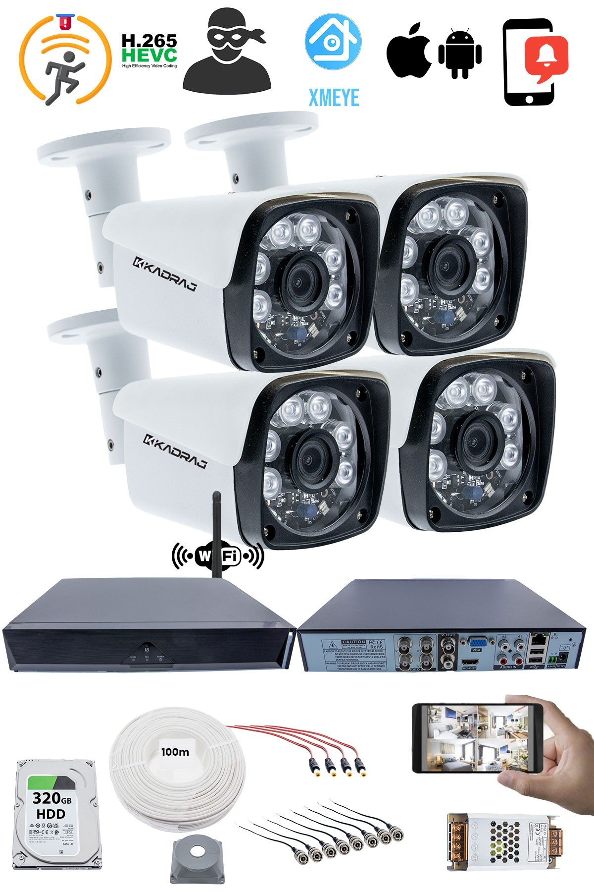 Kadraj 4 Kamera Güvenlik Seti - 5MP Sony SecuLens, 1080P Full HD AHD, 6 ATOM LED, Su Geçirmez, Metal Aluminyum Kasa, V1 - görsel 2