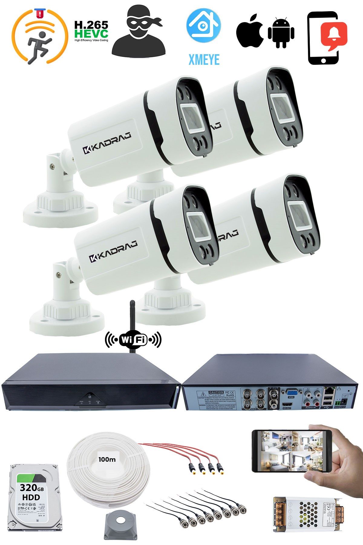 Kadraj 4 Kamera Güvenlik Seti - 5MP Sony SecuLens, 1080p HD AHD, Gece Renkli Görüş, 4x Ultra Warm LED, Colorvu Teknolojisi, V1 - görsel 2
