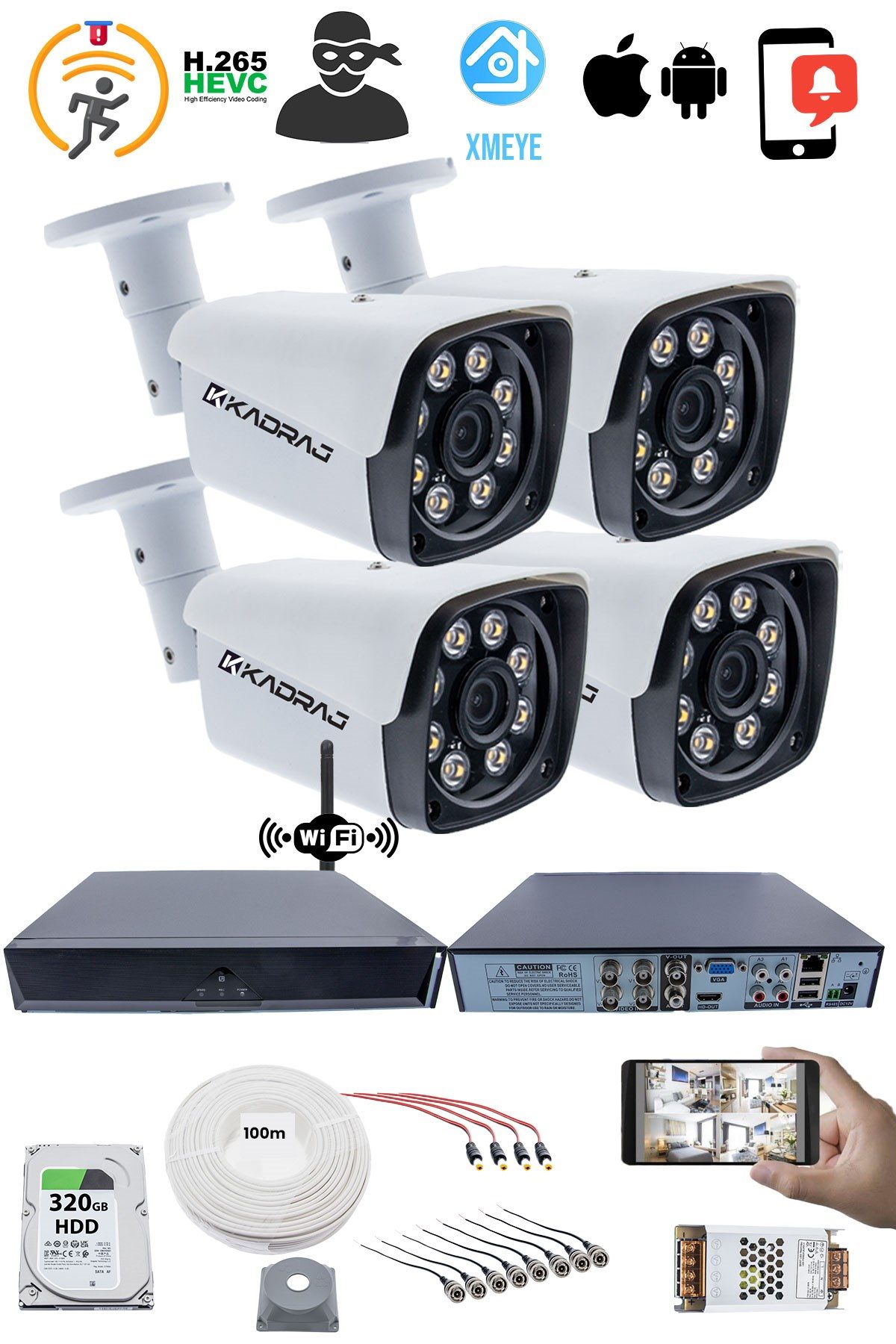 Kadraj 4 Kamera Kadraj Güvenlik Seti - 5MP Sony SecuLens, 1080p HD AHD, Gece Görüşü, 8 Ultra Warm LED, Colorvu Teknolojisi, V1 - görsel 2
