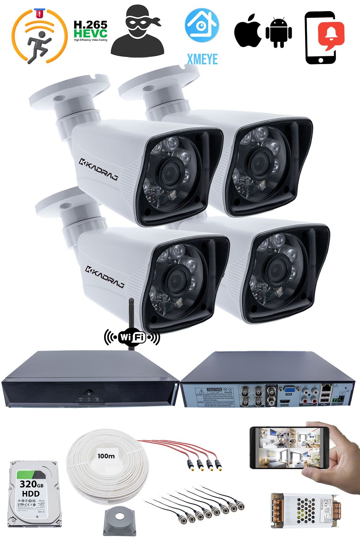 Kadraj 4 Kamera Seti - 5MP Sony SecuLens, 1080P Full HD AHD Güvenlik Kamerası, Gece Görüşü, 6 Atom LED, Su Geçirmez, Kolay Montaj, V1 - görsel 2