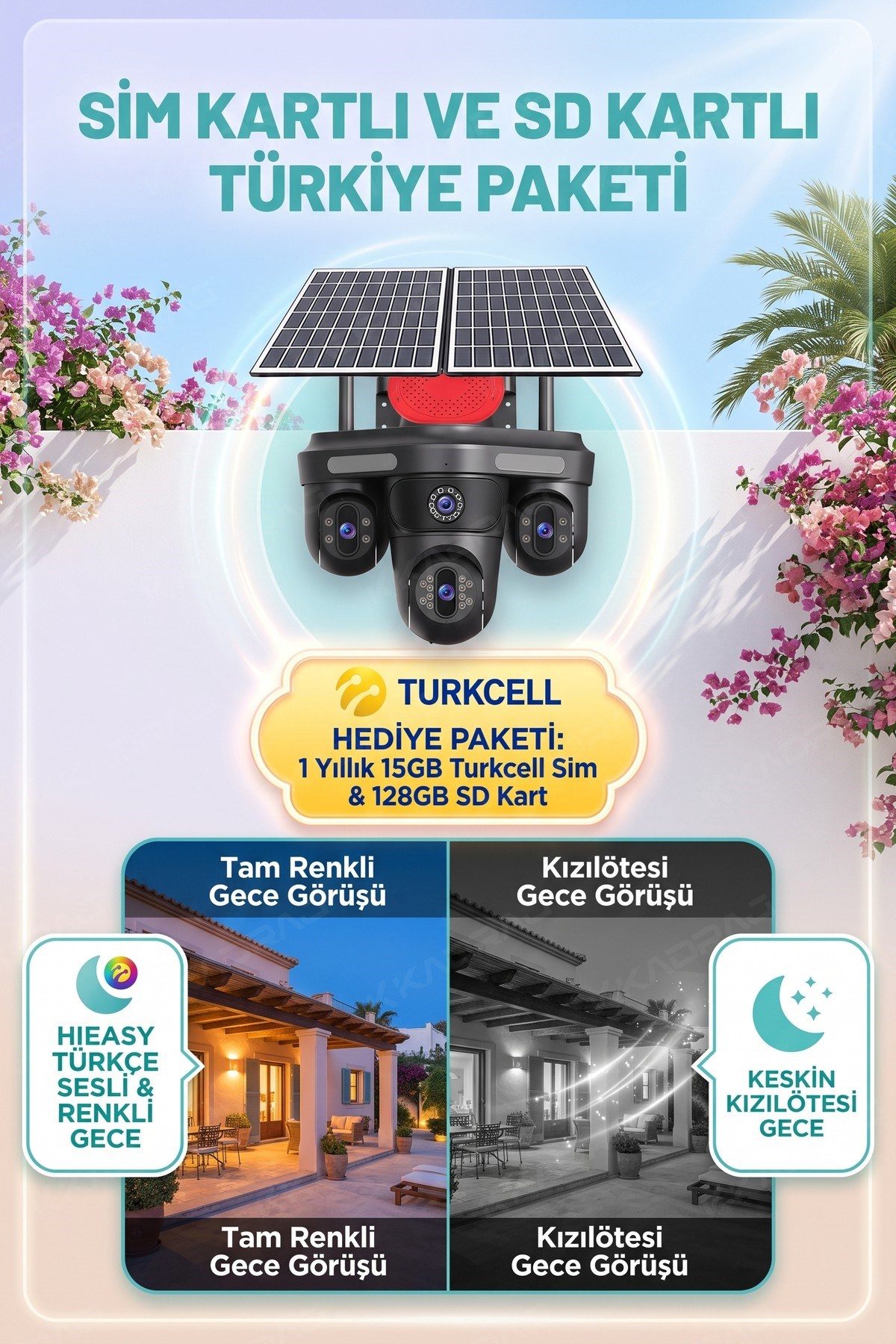 Kadraj 4 Kameralı 3 Otomatik PTZ Hareketli Kamera, 4G - e-Sim , 2 Solar Panelli, Yüksek Sesli Alarm, x99 tc15 - görsel 12