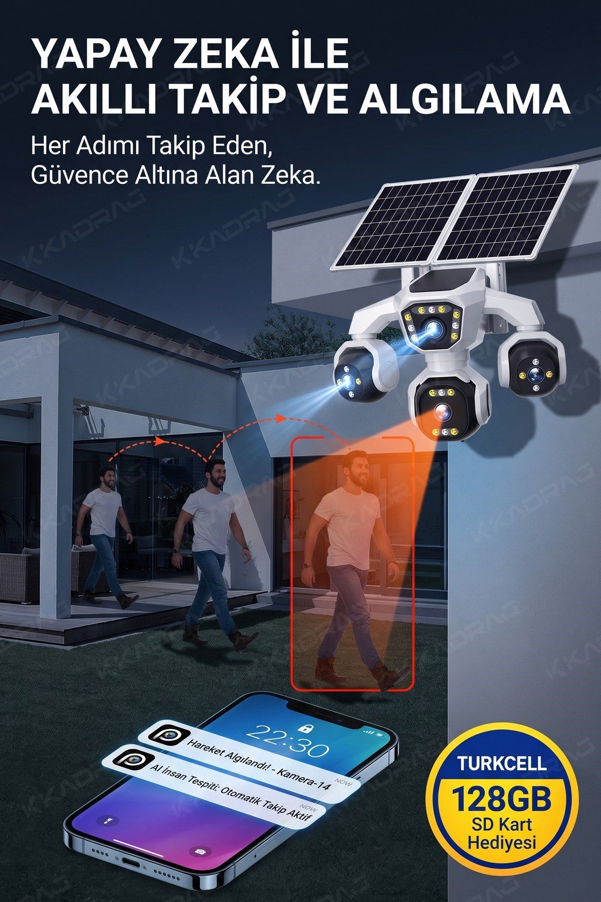 Kadraj 4 Kameralı - Güneş Enerjili + 16000 Mah. + E- Sim Destekli + 20MP Güvenlik Kamerası Yapay Zeka TC15 - görsel 8