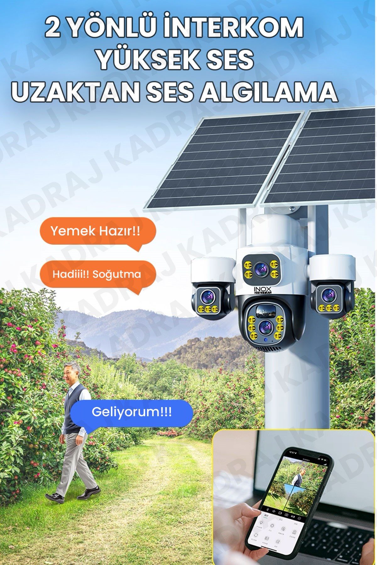 Kadraj 4 Kameralı INOX modeli , 4G + e-Sim, 2 Solar Panelli, Uzaktan izleme , Hareket Takip , Alarm , Sesli Konuşma, 16000 Mah Batarya - görsel 5