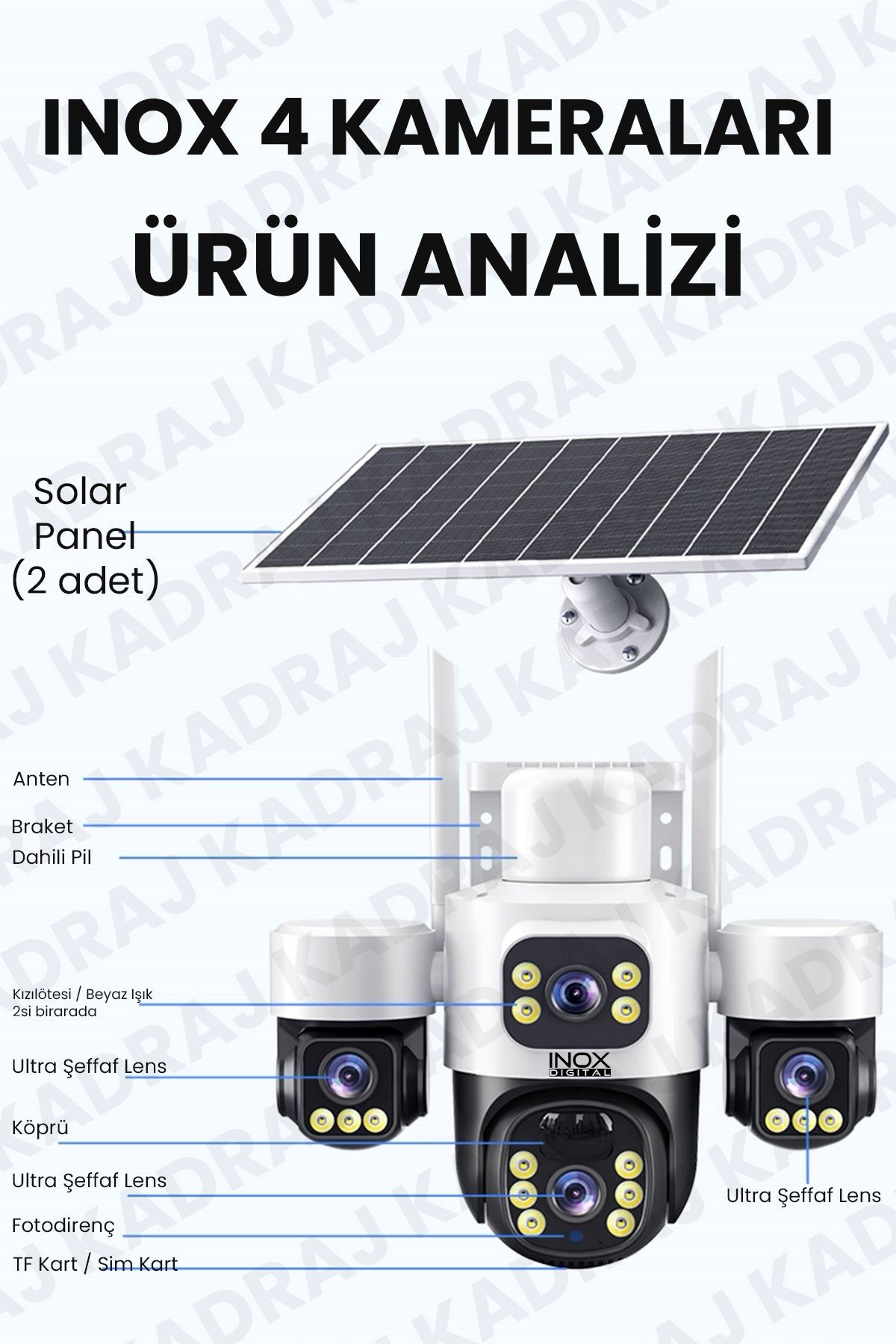 Kadraj 4 Kameralı INOX modeli , 4G + e-Sim, 2 Solar Panelli, Uzaktan izleme , Hareket Takip , Alarm , Sesli Konuşma, 16000 Mah Batarya - görsel 10