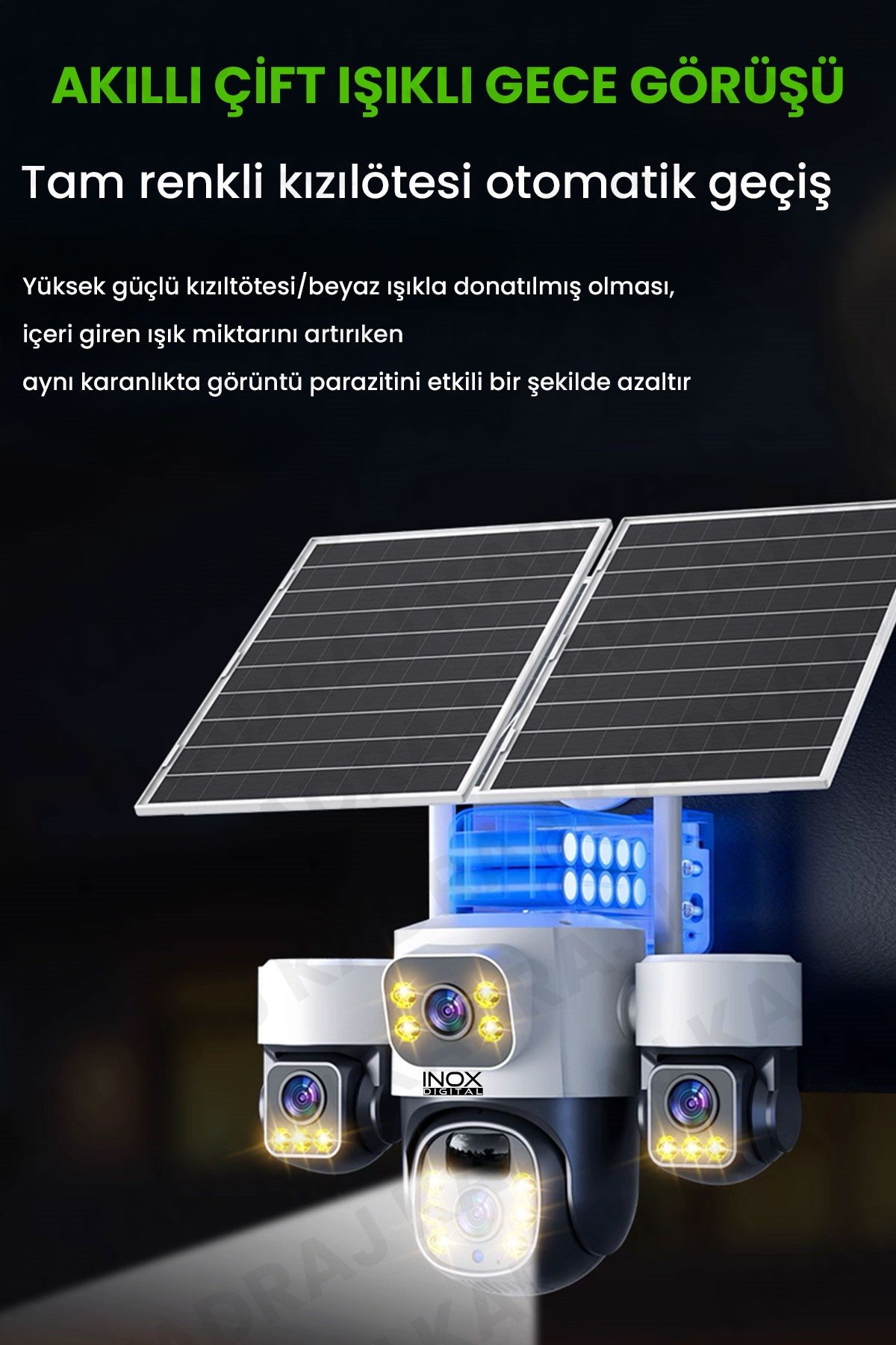 Kadraj 4 Kameralı INOX modeli , 4G + e-Sim, 2 Solar Panelli, Uzaktan izleme , Hareket Takip , Alarm , Sesli Konuşma, 16000 Mah Batarya - görsel 6