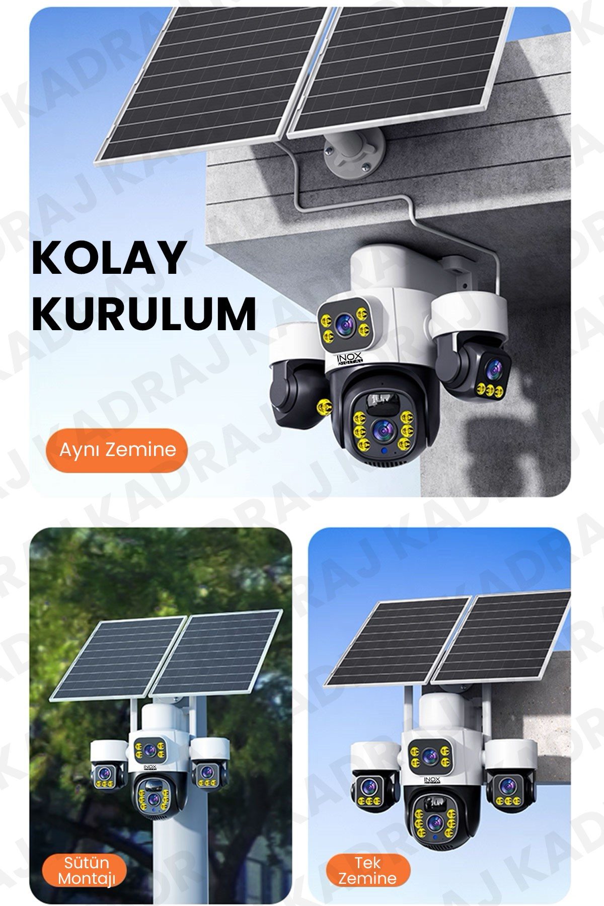 Kadraj 4 Kameralı INOX modeli , 4G + e-Sim, 2 Solar Panelli, Uzaktan izleme , Hareket Takip , Alarm , Sesli Konuşma, 16000 Mah Batarya - görsel 7