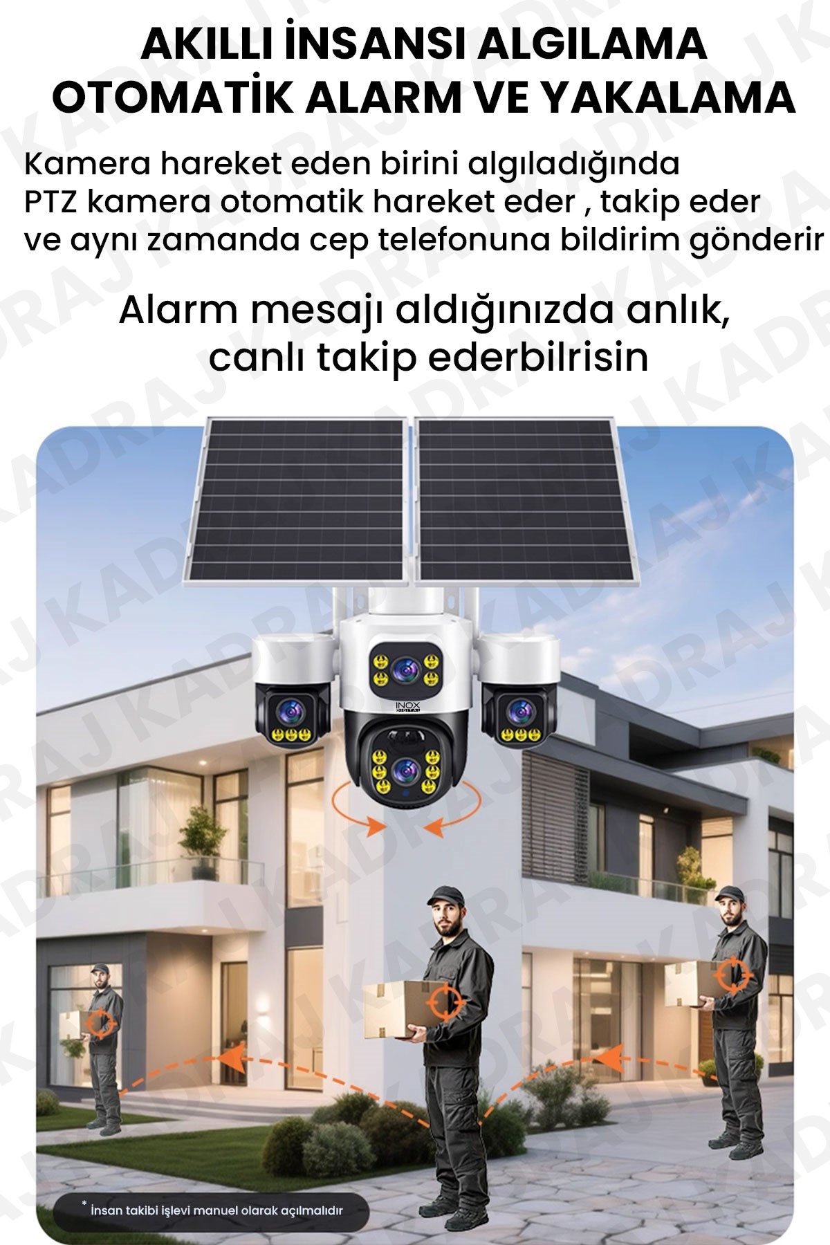 Kadraj 4 Kameralı INOX modeli , 4G + e-Sim, 2 Solar Panelli, Uzaktan izleme , Hareket Takip , Alarm , Sesli Konuşma, 16000 Mah Batarya - görsel 2