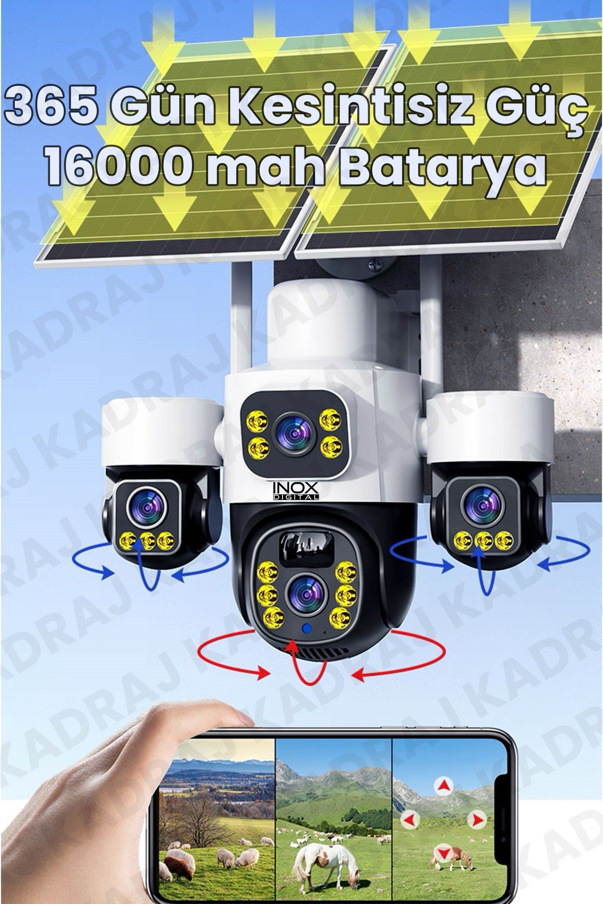 Kadraj 4 Kameralı INOX modeli , 4G + e-Sim, 2 Solar Panelli, Uzaktan izleme , Hareket Takip , Alarm , Sesli Konuşma, 16000 Mah Batarya - görsel 9