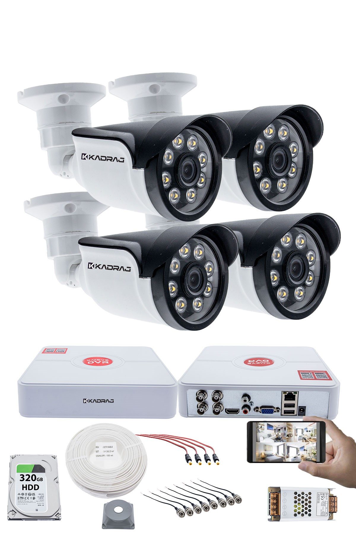 Kadraj 4 Kameralı Set 5MP Sony SecuLensli 1080p Güvenlik Kamerası Seti - 8 Warm LED, Colorvu Gece Renkli Görüş, Su Geçirmez, Full HD, Kolay Kurulum