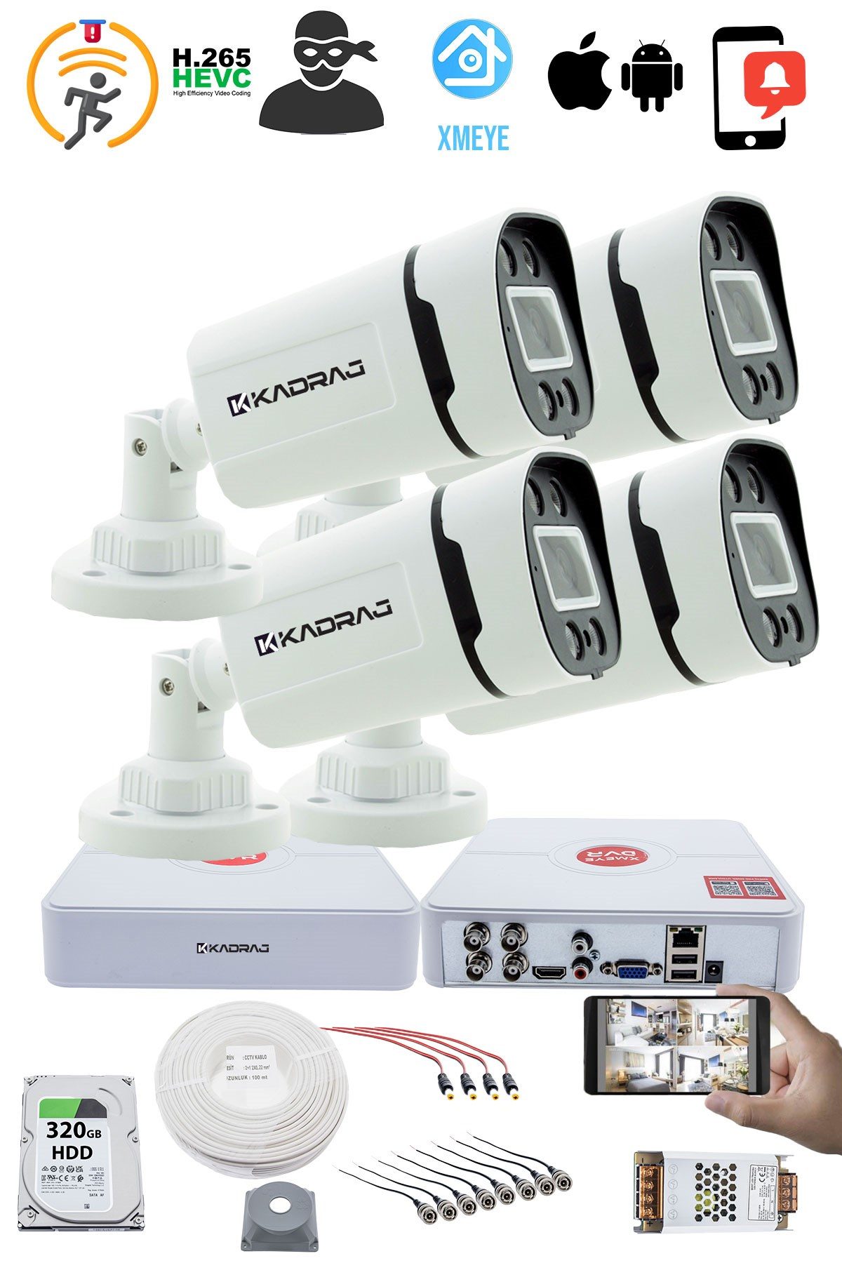 Kadraj 4 Kameralı Set Kadraj - Gece Renkli 5MP Sony Seculensli 1080p Full HD AHD Güvenlik Kamerası - 4X Ultra Warm LED Colorvu - Plastik Kasa - görsel 2