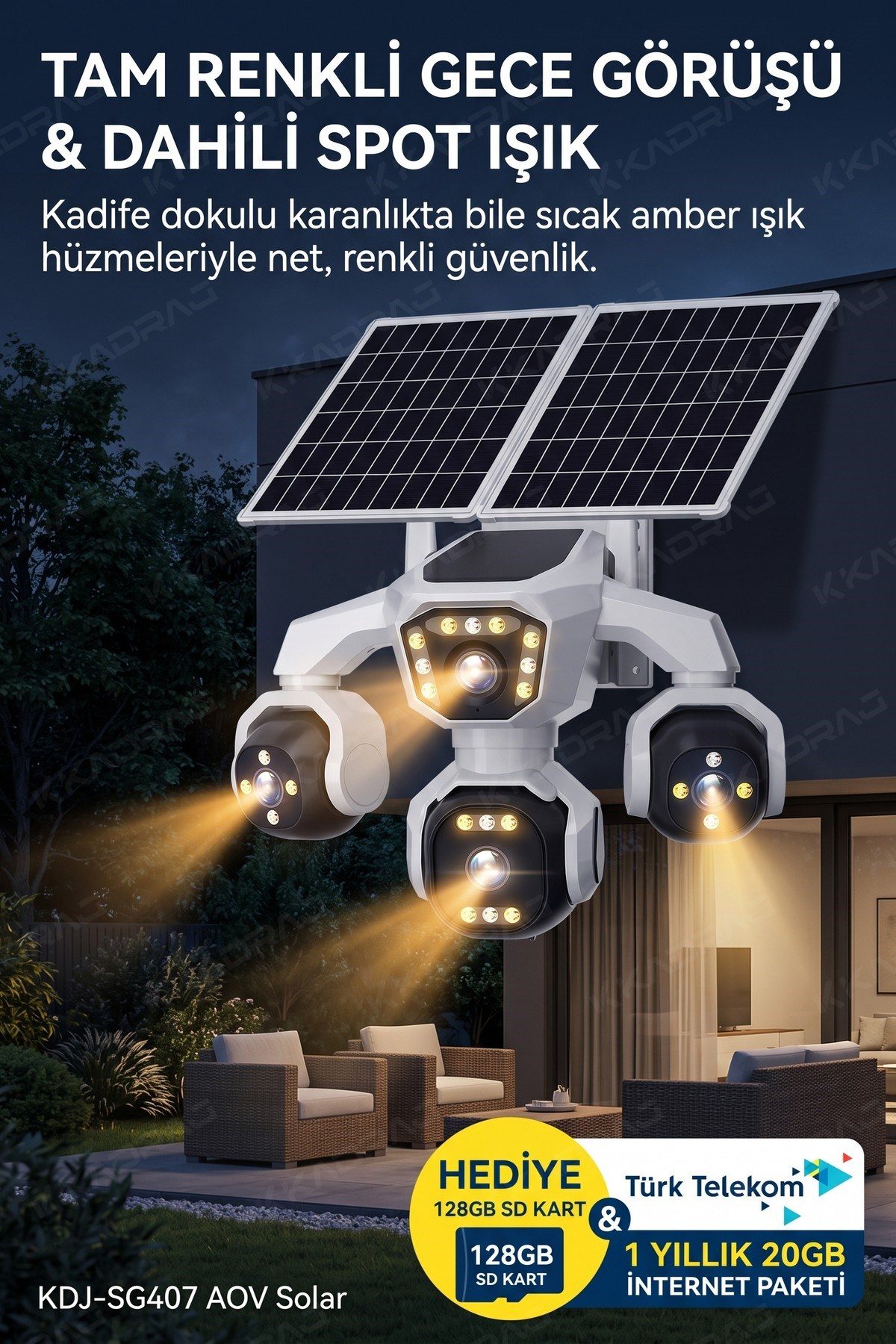 Kadraj 4 Kameralı - Solar Panelli 16000 Mah. TURK TELEKOM Yıllık Hat - 20MP Güvenlik Kamerası TT20 - görsel 10