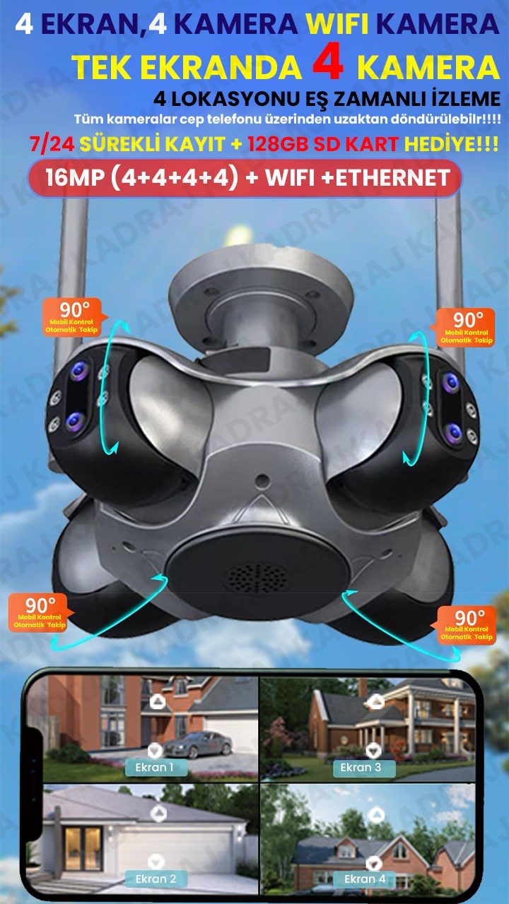 UNIYWELL 4 Kameralı Wifi - Kubbe Kamera – 360° Kör Noktasız Güvenlik Çözümü