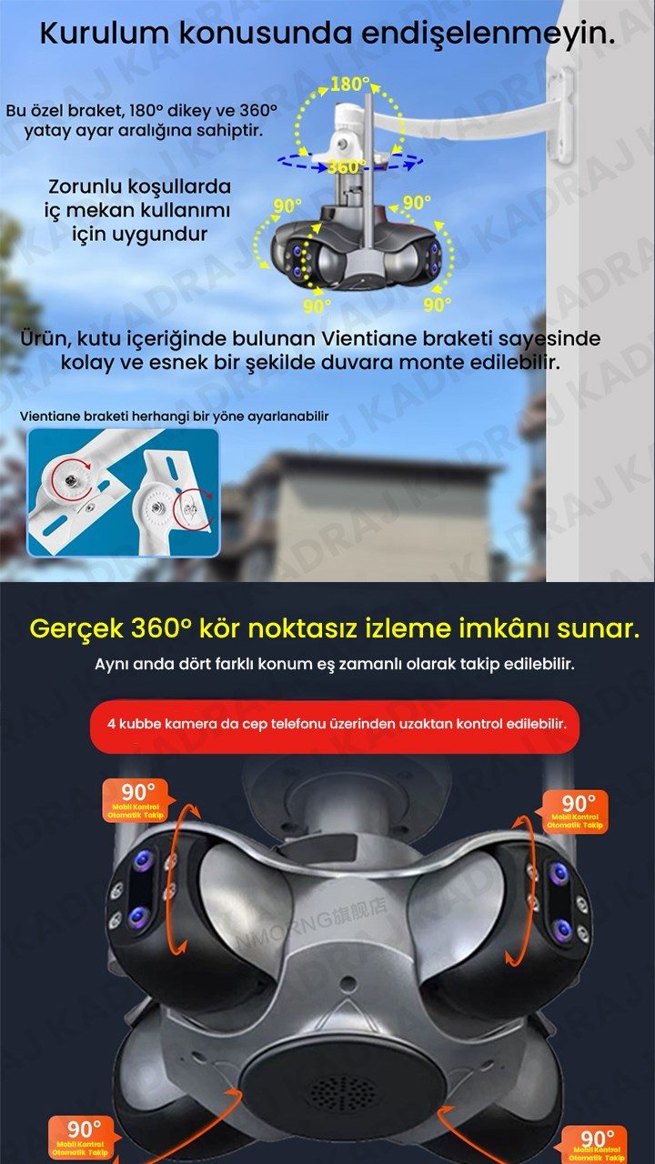 UNIYWELL 4 Kameralı Wifi - Kubbe Kamera – 360° Kör Noktasız Güvenlik Çözümü - görsel 2