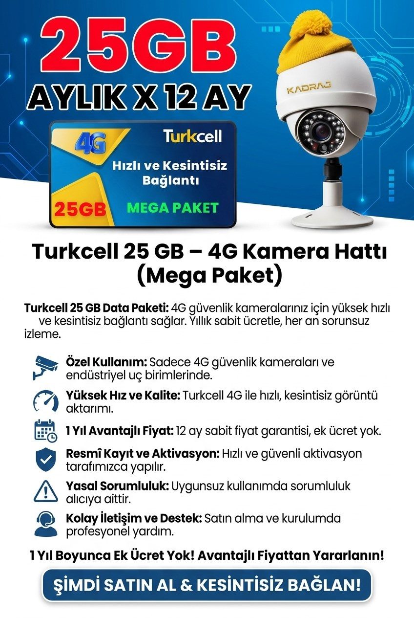 4G KAMERALARA ÖZEL TURKCELL M2M SIM KART HATTI (25GB/AY) - MEGA PAKET