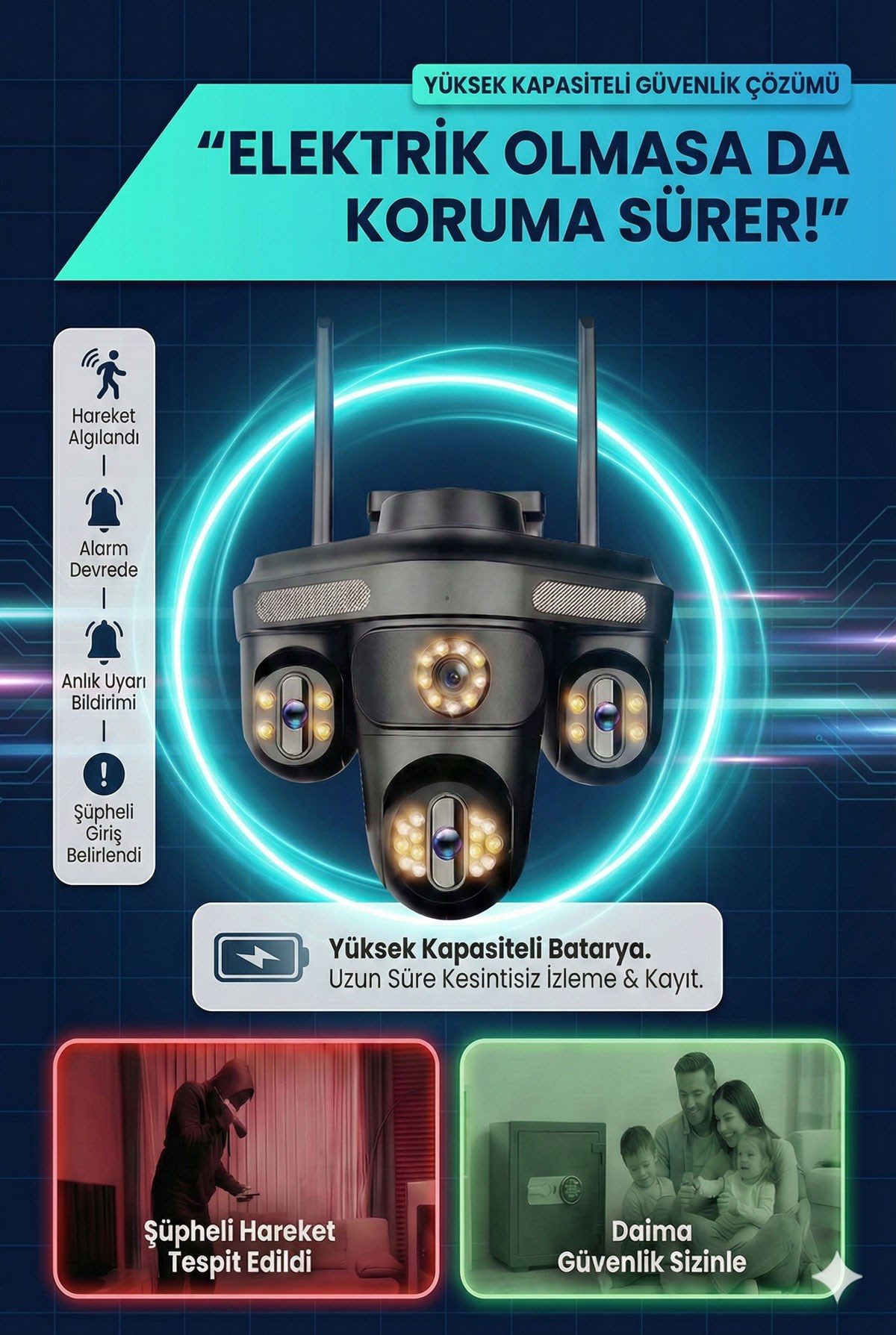 Kadraj 4G Sim Kartlı Kamera - Güneş Enerjili 4 Kameralı - 1200GB TURK TELEKOM Hat Dahil + 2 Solar Panelli - görsel 4