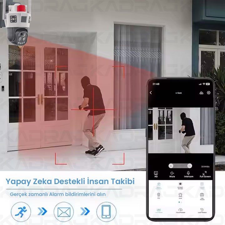 Kadraj 4G SOLAR PANELLİ, SIM KARTLI, 10X ZOOM, 12000MAH. BATARYA, SU GEÇİRMEZ,2 YÖNLÜ KONUŞMA,YAPAY ZEKA İNSAN TAKİBİ,SESLİ ALARM - görsel 3