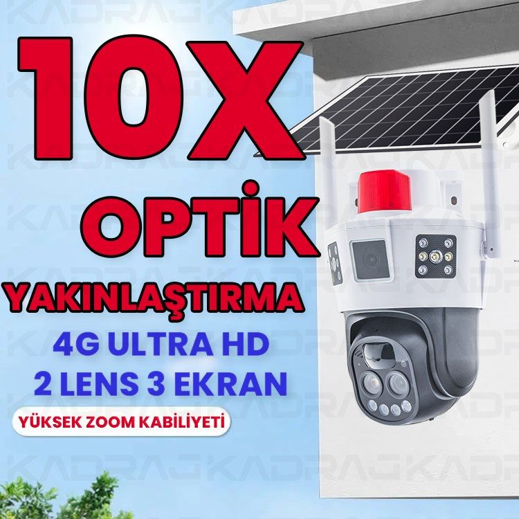 Kadraj 4G SOLAR PANELLİ, SIM KARTLI, 10X ZOOM, 12000MAH. BATARYA, SU GEÇİRMEZ,2 YÖNLÜ KONUŞMA,YAPAY ZEKA İNSAN TAKİBİ,SESLİ ALARM