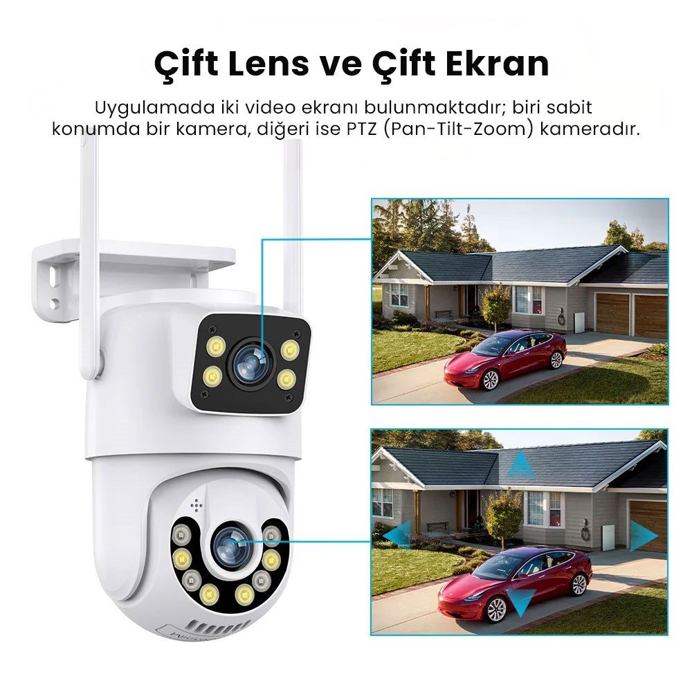 Kadraj 4K 8MP Çift Ekran Lens Wifi 2K Poz Kamera IP66 Su Geçirmez Otomatik İzleme Güvenlik Kamerası