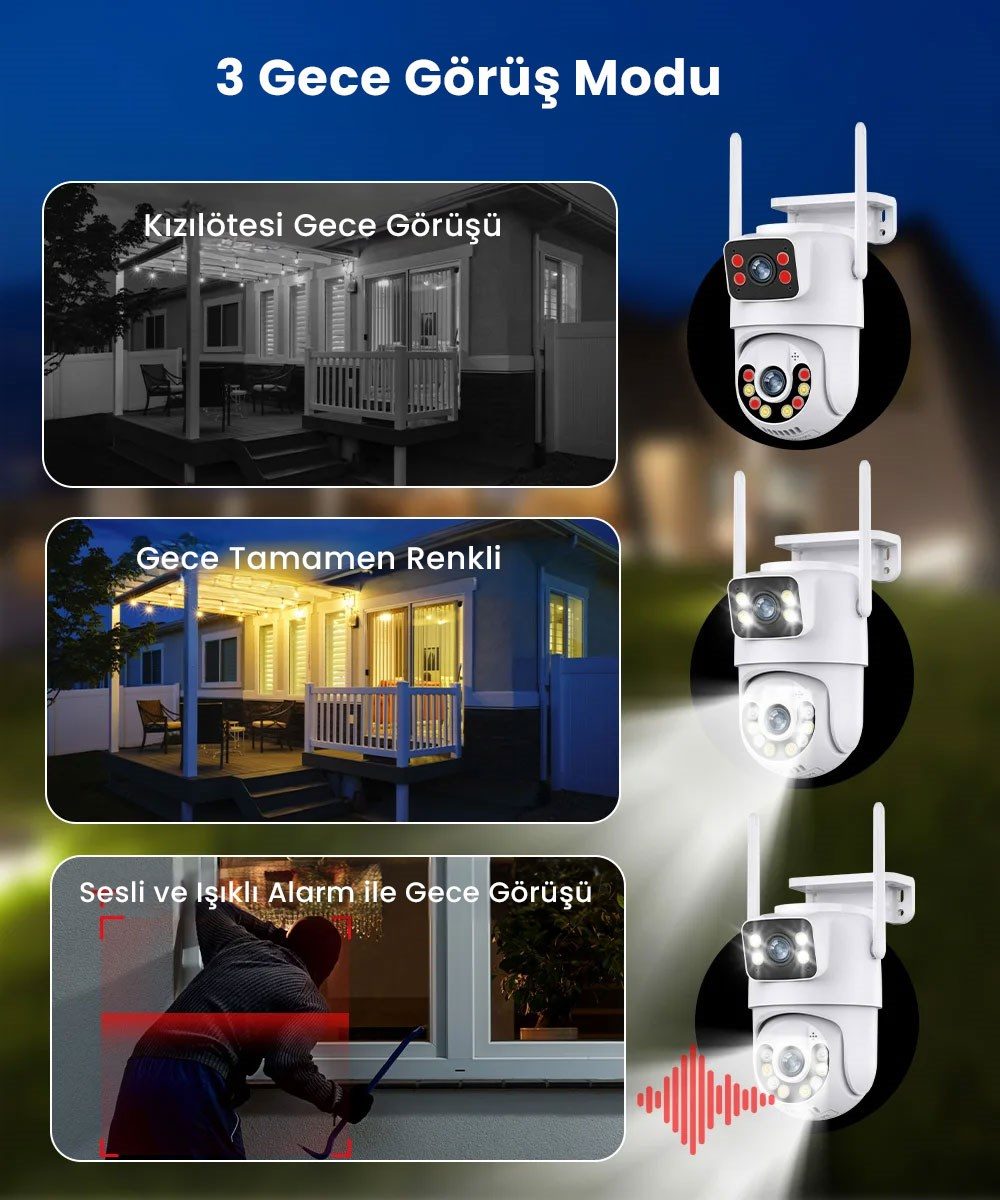 Kadraj 4K 8MP Çift Ekran Lens Wifi 2K Poz Kamera IP66 Su Geçirmez Otomatik İzleme Güvenlik Kamerası - görsel 2
