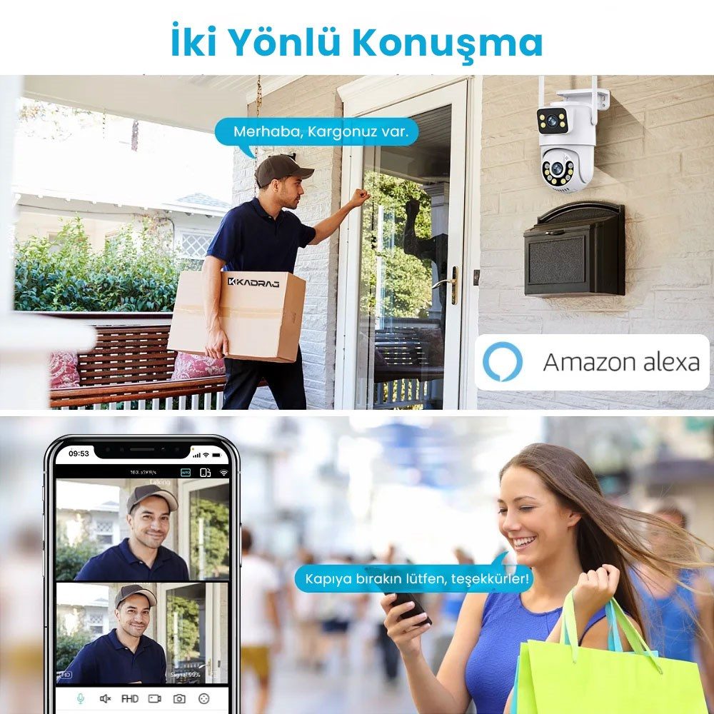 Kadraj 4K 8MP Çift Ekran Lens Wifi 2K Poz Kamera IP66 Su Geçirmez Otomatik İzleme Güvenlik Kamerası - görsel 7