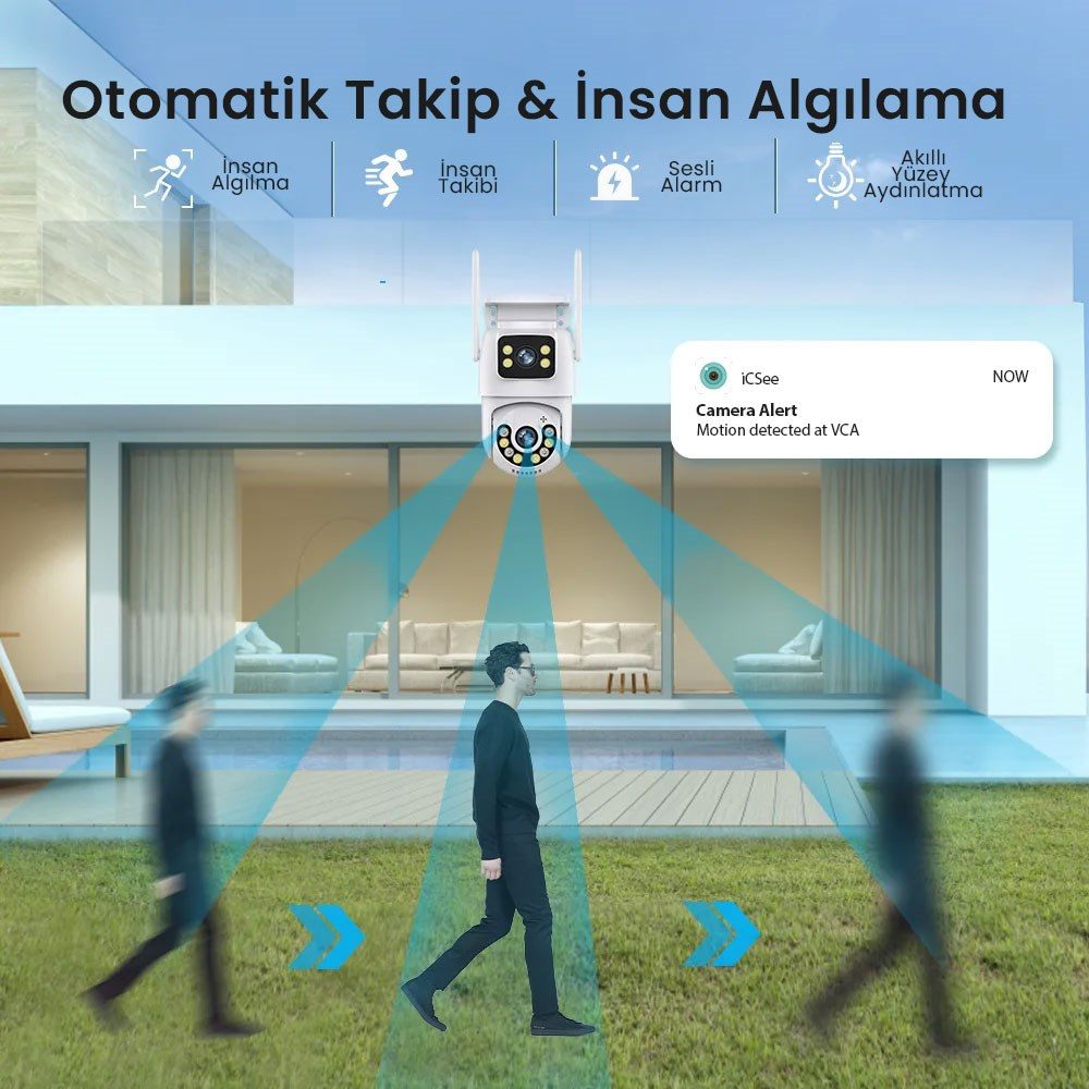 Kadraj 4K 8MP Çift Ekran Lens Wifi 2K Poz Kamera IP66 Su Geçirmez Otomatik İzleme Güvenlik Kamerası - görsel 3